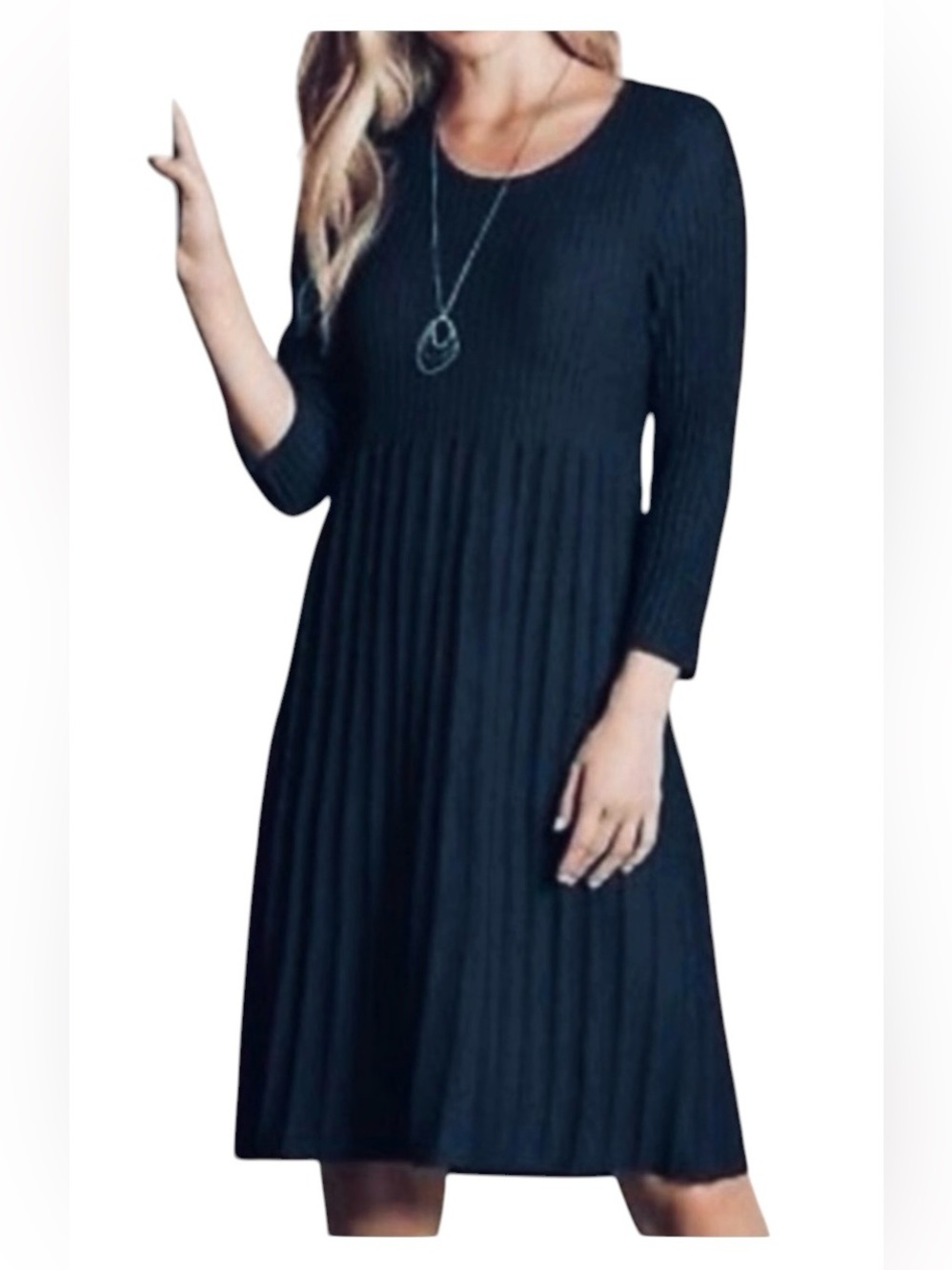 EILEEN FISHER Washable-Wool Scoop-Neck Pleated Dress Sz M Teal Above Knee